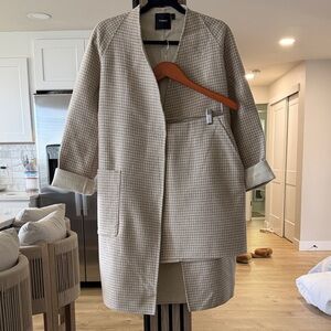 Theory Set - Clean Coat + Pencil Skirt Hounds Wool Cashmere | Beige S/2